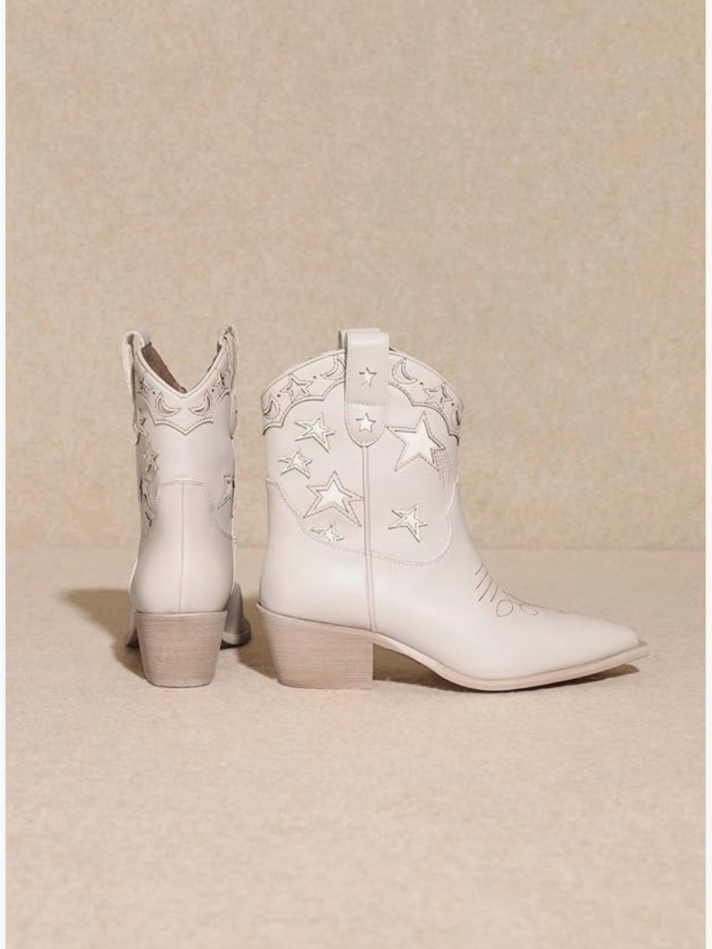 Mi.iM White/Cream Western Moon and Star Embroidered Ankle Cowboy Boots Size 10 - Picture 12 of 12